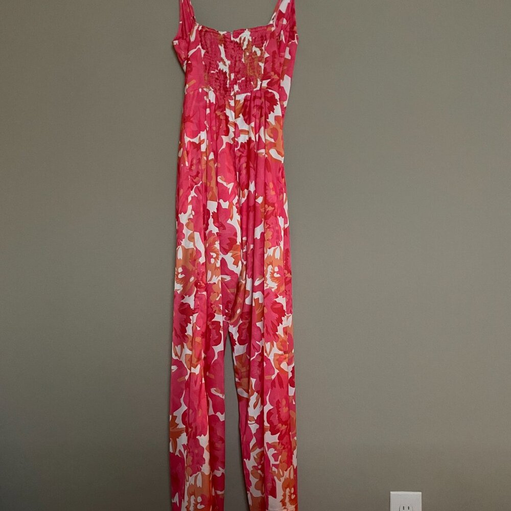 Petal and Pup Addison Jumpsuit XS Pink Coral Floral Smocked Wrap Tie Waist - Picture 7 of 7
